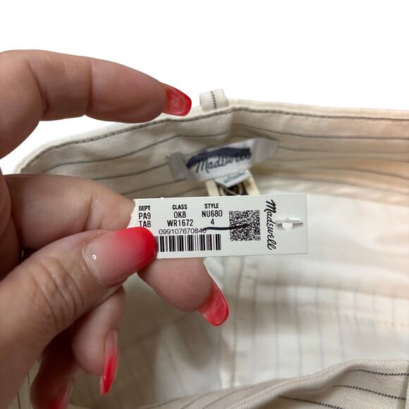 Madewell Harlow Wide-Leg Pinstripe Linen Trousers Ivory Size 4 NWT - Picture 9 of 9